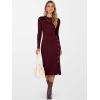 imageANRABESS Womens 2025 Fall Long Sleeve Midi Dress Ribbed Knit Bodycon Fitted Button Down Wedding Guest Slit Sweater DressesWine Red