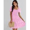 imageANRABESS Womens 2025 Summer Casual Dress Square Neck Puff Sleeve Boho Beach Vacation Short DressPink