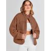 imageANRABESS Womens Fuzzy Fleece Jacket Fall Casual Long Sleeve Cropped Sherpa Button Down Shacket Coats Outwear With PocketsBrown