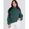 imageANRABESS Womens Fuzzy Fleece Jacket Fall Casual Long Sleeve Cropped Sherpa Button Down Shacket Coats Outwear With PocketsDark Green