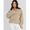 imageANRABESS Womens Fuzzy Fleece Jacket Fall Casual Long Sleeve Cropped Sherpa Button Down Shacket Coats Outwear With PocketsKhaki