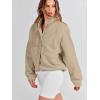 imageANRABESS Womens Fuzzy Fleece Jacket Fall Casual Long Sleeve Cropped Sherpa Button Down Shacket Coats Outwear With PocketsKhaki