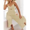 imageANRABESS Womens Jumpsuit Summer Beach Vacation Romper 2025 V Neck Sleevelsee Spaghetti Strap Cutout Linen Wide Leg ClothesApricot