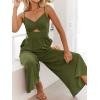 imageANRABESS Womens Jumpsuit Summer Beach Vacation Romper 2025 V Neck Sleevelsee Spaghetti Strap Cutout Linen Wide Leg ClothesArmy Green