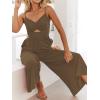 imageANRABESS Womens Jumpsuit Summer Beach Vacation Romper 2025 V Neck Sleevelsee Spaghetti Strap Cutout Linen Wide Leg ClothesBrown