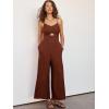 imageANRABESS Womens Jumpsuit Summer Beach Vacation Romper 2025 V Neck Sleevelsee Spaghetti Strap Cutout Linen Wide Leg ClothesCaramel