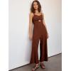 imageANRABESS Womens Jumpsuit Summer Beach Vacation Romper 2025 V Neck Sleevelsee Spaghetti Strap Cutout Linen Wide Leg ClothesCaramel