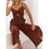 imageANRABESS Womens Jumpsuit Summer Beach Vacation Romper 2025 V Neck Sleevelsee Spaghetti Strap Cutout Linen Wide Leg ClothesCaramel