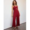 imageANRABESS Womens Jumpsuit Summer Beach Vacation Romper 2025 V Neck Sleevelsee Spaghetti Strap Cutout Linen Wide Leg ClothesRed