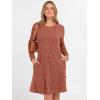 imageANRABESS Womens Long Sleeve Ribbed Knit Sweater Dresses 2025 Fall Winter Casual Lounge Short Tunic Dress with Pockets ButtonsBurnt Orange
