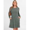 imageANRABESS Womens Long Sleeve Ribbed Knit Sweater Dresses 2025 Fall Winter Casual Lounge Short Tunic Dress with Pockets ButtonsGreen Grey
