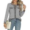 imageANRABESS Womens Striped Cardigan Sweaters Casual Long Sleeve Open Front Button Down Knit Cropped Jackets Fall Coat OuterwearStripe White