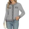imageANRABESS Womens Striped Cardigan Sweaters Casual Long Sleeve Open Front Button Down Knit Cropped Jackets Fall Coat OuterwearStripe White