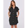 imageANRABESS Womens Summer Button Down Shirt Dress Ruffle Short Sleeve Mini Dresses Loose Fit Casual Sundress with PocketsBlack