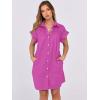 imageANRABESS Womens Summer Button Down Shirt Dress Ruffle Short Sleeve Mini Dresses Loose Fit Casual Sundress with PocketsHot Pink