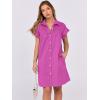 imageANRABESS Womens Summer Button Down Shirt Dress Ruffle Short Sleeve Mini Dresses Loose Fit Casual Sundress with PocketsHot Pink
