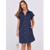imageANRABESS Womens Summer Button Down Shirt Dress Ruffle Short Sleeve Mini Dresses Loose Fit Casual Sundress with PocketsNavy Blue