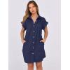 imageANRABESS Womens Summer Button Down Shirt Dress Ruffle Short Sleeve Mini Dresses Loose Fit Casual Sundress with PocketsNavy Blue