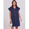 imageANRABESS Womens Summer Button Down Shirt Dress Ruffle Short Sleeve Mini Dresses Loose Fit Casual Sundress with PocketsNavy Blue