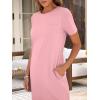 imageANRABESS Womens Summer Casual Midi Dress Short Sleeve Crewneck T Shirt Long Dresses Split Stripe Beach Vacation Travel OutfitPink