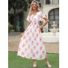 imageANRABESS Womens Summer Floral Maxi Dress Casual V Neck Short Sleeve Chiffon Boho Flowy Beach 2025 Wedding Guest Long DressesRed Flor
