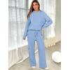 imageANRABESS Womens Two Piece Outfits Casual Knit Hooded Sweater Straight Leg Pants Set 2025 Fall Lounge Travel ClothesLight Blue