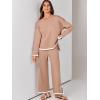 imageANRABESS Womens Two Piece Outfits Knit Pullover Sweater Tops ampamp Wide leg Pants Lounge Matching Sweatsuit Tracksuits SetsLight Camel