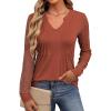 imageANRABESS Women Long Sleeve Shirts V Neck Pleated Tunic Top Business Dressy Casual Blouse 2025 Fall Fashion OutfitsBrown