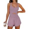 imageANRABESS Women Rompers Running Exercise Workout Set One Piece Jumpsuits Gym Yoga Outfits 2025 Summer Active Wear ClothesGrey Purple