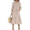 imageANRABESS Women Summer Dress 2025 34 Puff Sleeve Polo V Neck Floral Print Casual Boho Shirt Maxi Dress Beach Vacation ClothesBrown Khaki