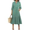 imageANRABESS Women Summer Dress 2025 34 Puff Sleeve Polo V Neck Floral Print Casual Boho Shirt Maxi Dress Beach Vacation ClothesFloral Green