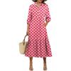 imageANRABESS Women Summer Dress 2025 34 Puff Sleeve Polo V Neck Floral Print Casual Boho Shirt Maxi Dress Beach Vacation ClothesFloral Red