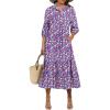 imageANRABESS Women Summer Dress 2025 34 Puff Sleeve Polo V Neck Floral Print Casual Boho Shirt Maxi Dress Beach Vacation ClothesPurple Pink Floral