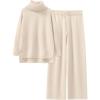 imageANRABESS Women Two Piece Outfits Oversized Turtleneck Knit Pullover Sweater Top Wide Leg Pants Lounge Set Sweatsuit 2025 FallBeige