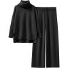 imageANRABESS Women Two Piece Outfits Oversized Turtleneck Knit Pullover Sweater Top Wide Leg Pants Lounge Set Sweatsuit 2025 FallBlack