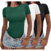 imageANRABESS Womens 3 Pack Short Sleeve Shirts 2025 Crop Tops Tight Fitted Basic Tees Workout T Shirts Y2k Clothes Summer OutfitBlackwhitedeep Green