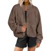 imageANRABESS Womens Fuzzy Fleece Jacket Fall Casual Long Sleeve Cropped Sherpa Button Down Shacket Coats Outwear With PocketsCoffee