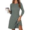 imageANRABESS Womens Long Sleeve Ribbed Knit Sweater Dresses 2025 Fall Winter Casual Lounge Short Tunic Dress with Pockets ButtonsGreen Grey