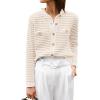 imageANRABESS Womens Striped Cardigan Sweaters Casual Long Sleeve Open Front Button Down Knit Cropped Jackets Fall Coat OuterwearStripe Beige