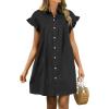 imageANRABESS Womens Summer Button Down Shirt Dress Ruffle Short Sleeve Mini Dresses Loose Fit Casual Sundress with PocketsBlack