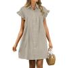 imageANRABESS Womens Summer Button Down Shirt Dress Ruffle Short Sleeve Mini Dresses Loose Fit Casual Sundress with PocketsKhaki