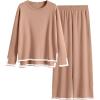 imageANRABESS Womens Two Piece Outfits Knit Pullover Sweater Tops ampamp Wide leg Pants Lounge Matching Sweatsuit Tracksuits SetsLight Camel