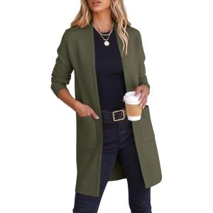 imageANRABESS Cardigan Sweater for Women Casual 2025 Fall Fashion Coat Long Sleeve Open Front Knit Coatigan OutwearDark Green
