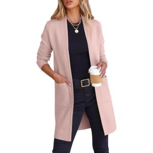 imageANRABESS Cardigan Sweater for Women Casual 2025 Fall Fashion Coat Long Sleeve Open Front Knit Coatigan OutwearPink