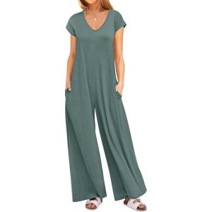 imageANRABESS Jumpsuits for Women 2025 Summer Casual Loose Cap Sleeve Crewneck Wide Leg Rompers Jumper One Piece Beach OutfitsGreen