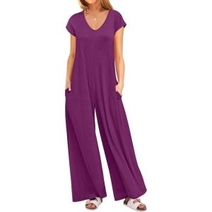 imageANRABESS Jumpsuits for Women 2025 Summer Casual Loose Cap Sleeve Crewneck Wide Leg Rompers Jumper One Piece Beach OutfitsPurple Red