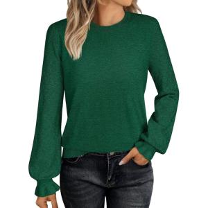 imageANRABESS Sweaters for Women Lace Long Sleeve Tops 2025 Fall Dressy Casual Business Knitted Pullover Shirts Puff Cuffs OutfitsForest Green