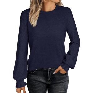 imageANRABESS Sweaters for Women Lace Long Sleeve Tops 2025 Fall Dressy Casual Business Knitted Pullover Shirts Puff Cuffs OutfitsNavy Blue