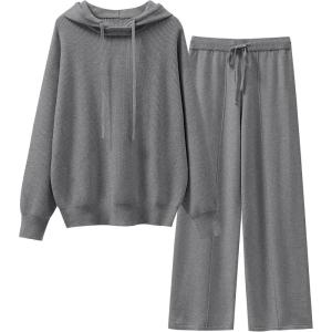 imageANRABESS Women 2 Piece Outfits Sweater Sets Loose Long Sleeve Hoodies Knit Pullover Wide Leg Pants 2025 Fall Lounge SweatsuitDark Gray