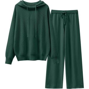 imageANRABESS Women 2 Piece Outfits Sweater Sets Loose Long Sleeve Hoodies Knit Pullover Wide Leg Pants 2025 Fall Lounge SweatsuitDeep Green